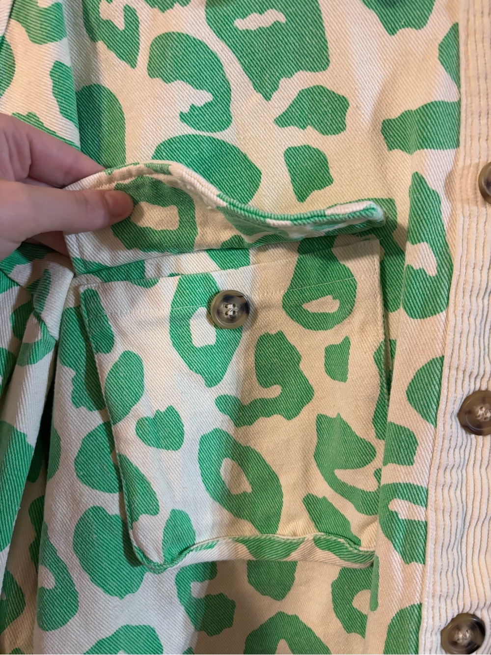 Green Leopard Print Button-Front Jacket - Picture 2 of 4